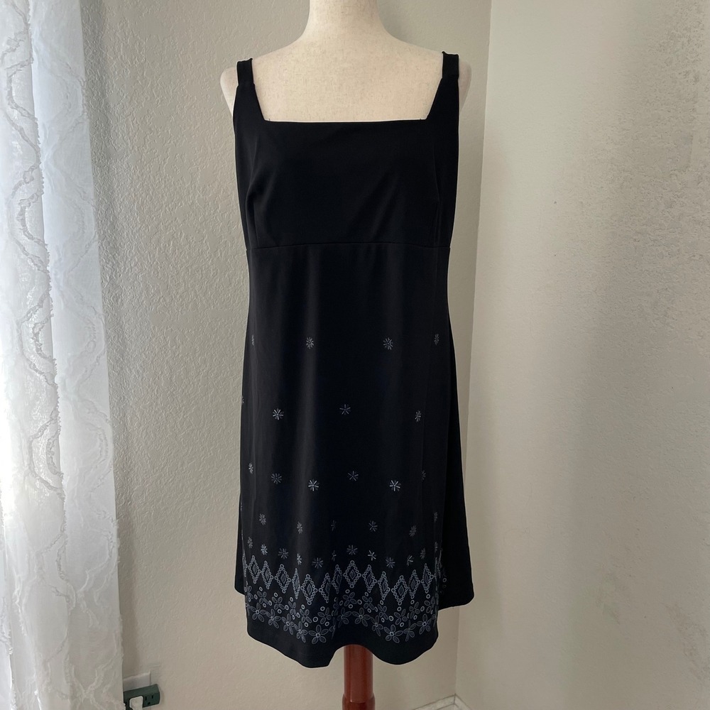 Vintage Y2k Candy Rocket Women Black Dress XL Sleeveless Square Neck Embroidered